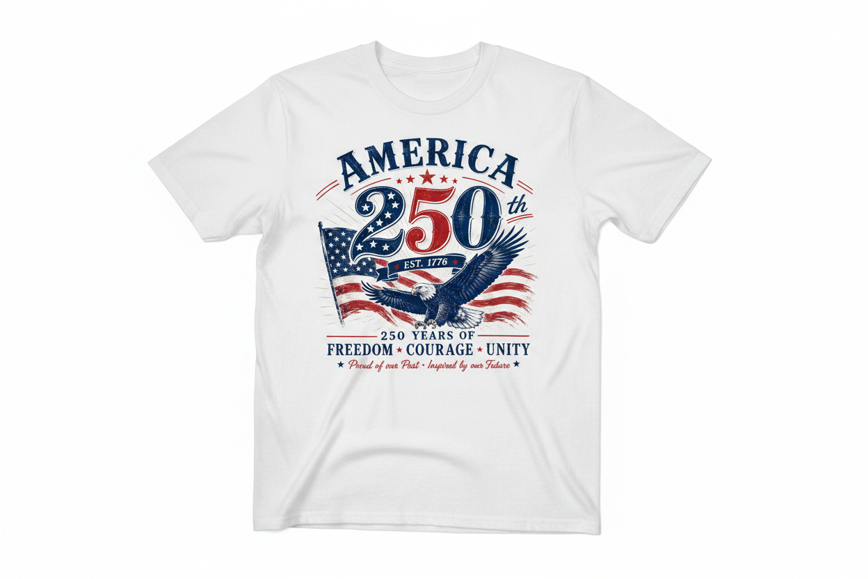 White T-Shirt - America 250th Est. 1776 Eagle