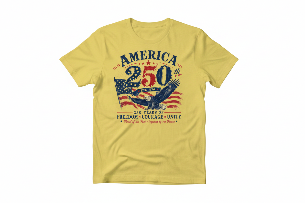 Yellow T-Shirt - America 250th Est. 1776 Eagle