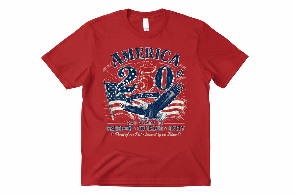 Red T-Shirt - America 250th Est. 1776 Eagle