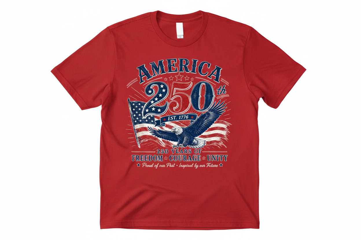 Red T-Shirt - America 250th Est. 1776 Eagle