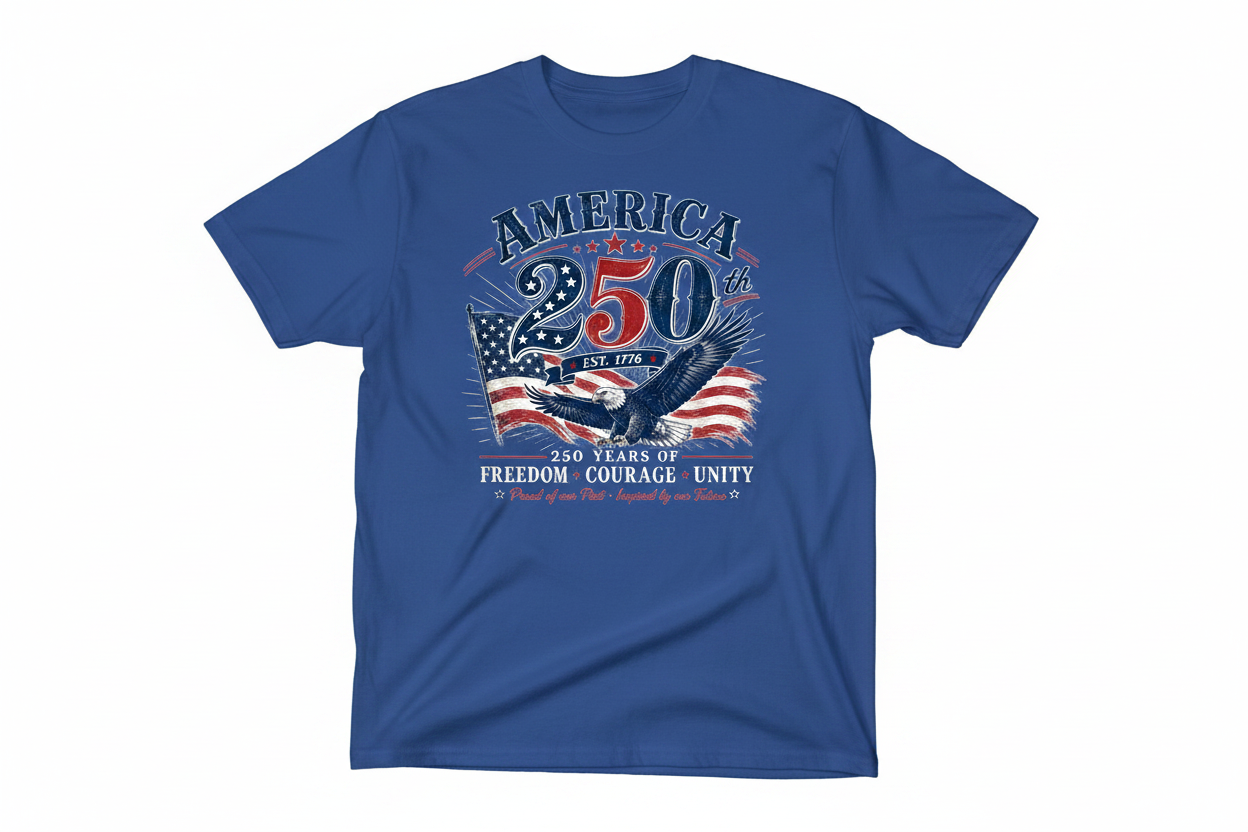 Blue T-Shirt - America 250th Est. 1776 Eagle
